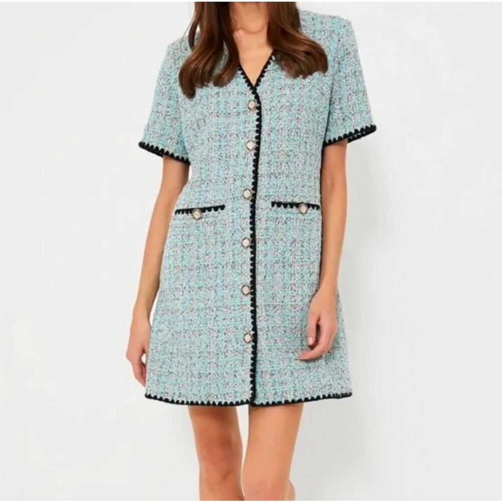 Tuckernuck Pomander Place Blue Tweed Josephine Dress, Size Large - NWT